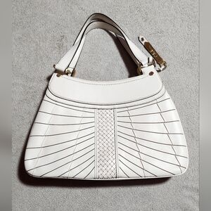 COLE HAAN Ivory Woven Leather Satchel Shoulder Handbag 2 Handle Purse Bag